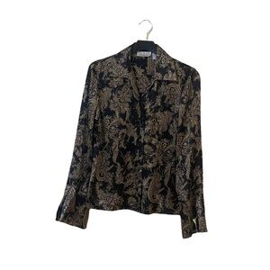 Vintage New York City Design Co Baroque Gold Floral Long Sleeve Silk Shirt